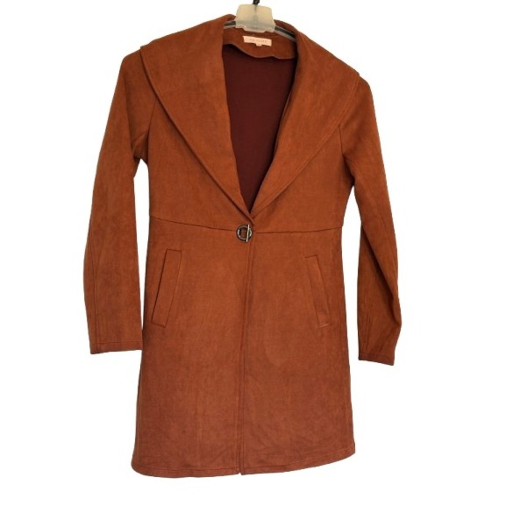 Solitaire Womens Rust Faux Suede Shawl Collar Jacket Ring Toggle Closure Medium